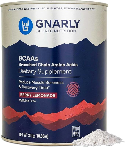 Gnarly Nutrition BCAA Powder - Pre-workout Supplement, NSF Contents Certified, Reduce Muscle Breakdown & Boost Protein Synthesis - Fruit Punch, Caffeine (10.58oz)