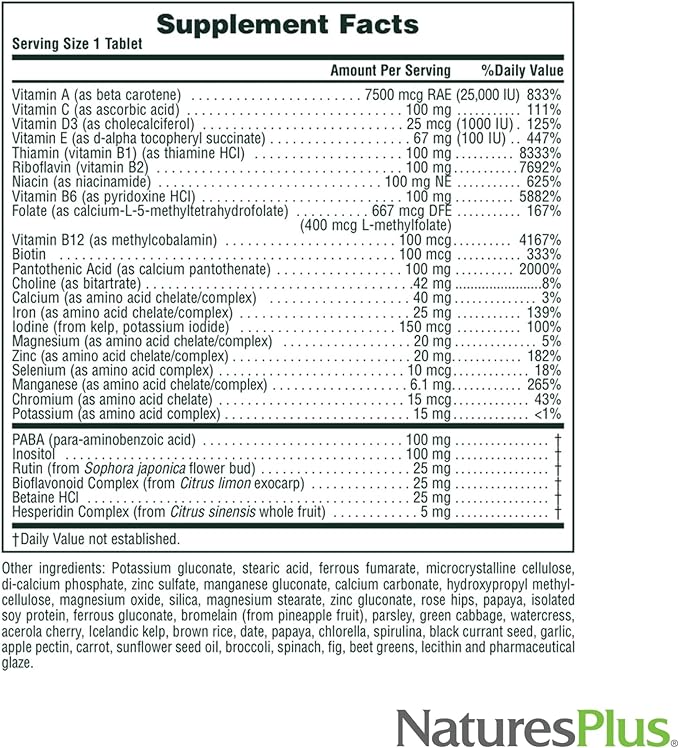 NaturesPlus Ultra II Multivitamin, Sustained Release - 60 Vegetarian Tablets - Daily Whole Food Vitamin & Mineral Supplement for Overall Health - Natural Energy Booster - 60 Servings