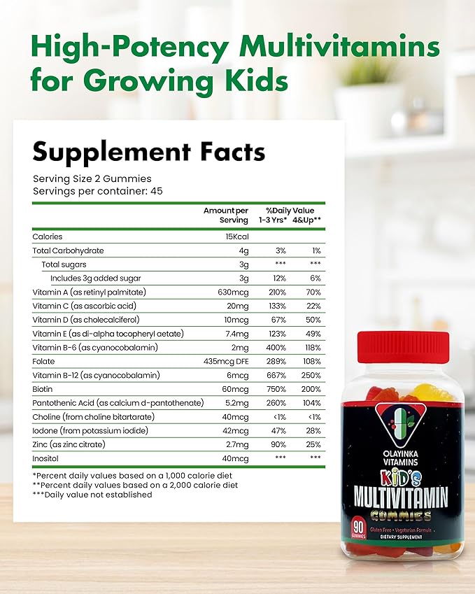 Multivitamin for Kids – High Potency Children's Immune Support with Vitamin C, Vitamin A, Vitamin E, Choline, Zinc & More – Vegetarian Vitamin Gummies for Kids, 90 Count