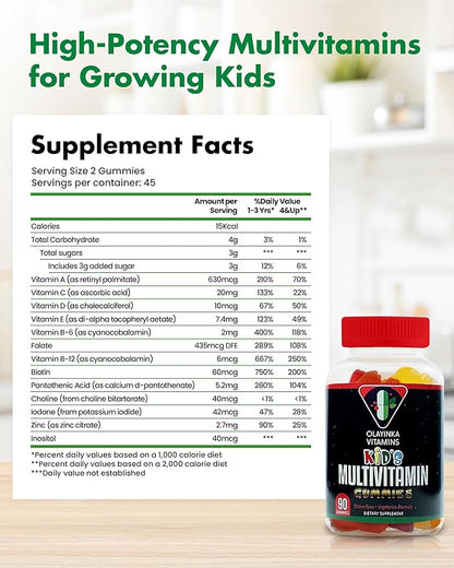 Multivitamin for Kids – High Potency Children's Immune Support with Vitamin C, Vitamin A, Vitamin E, Choline, Zinc & More – Vegetarian Vitamin Gummies for Kids, 90 Count