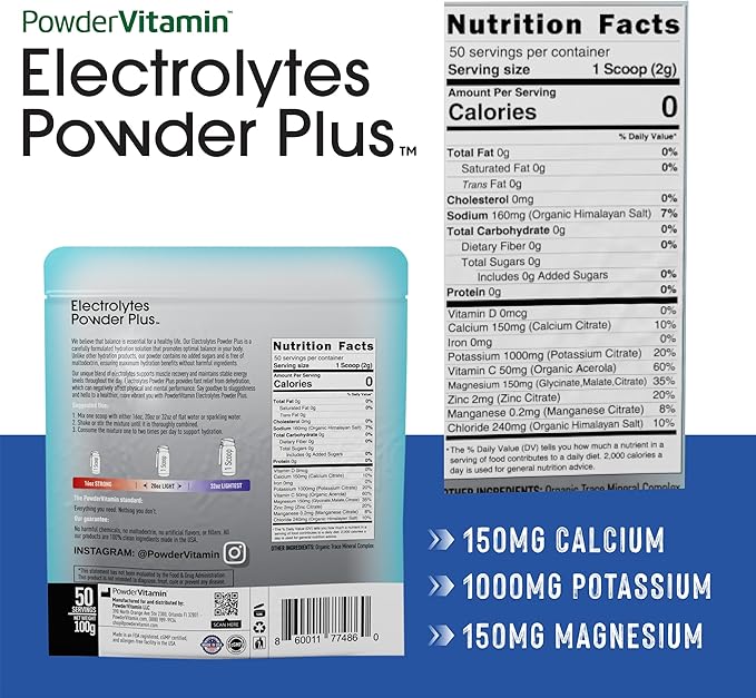 Electrolytes Powder Plus (50 Servings) Unflavored Electrolyte Powder Keto, Sugar Free, Pink Himalayan Salt.,1000mg Potassium,150mg Calcium,150mg Magnesium, Hydration Powder NO STEVIA