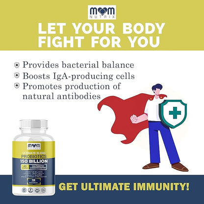 Probiotics 150 Billion CFU - 40 Strain Probiotics for Women, Probiotics for Men and Adults - Shelf Stable Probiotic with Organic Prebiotic - Acidophilus Probiotic - 150 Capsules - Made in USA