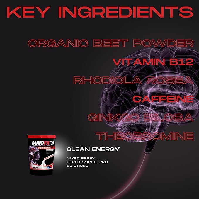 MINDFX Performance Pro Blend - Mixed Berry | Nootropic Endurance Drink | Boost Focus, Concentration, and Brain Health | 20 Sticks | Natural Ingredients (Mixed Berry Pro, 1)