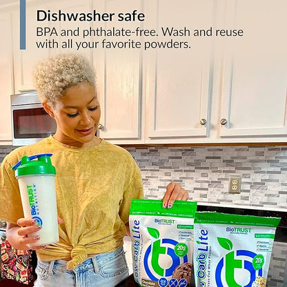 BioTRUST BlenderBottle Classic Shaker Bottle, 28-Ounce with loop, Clear/Green