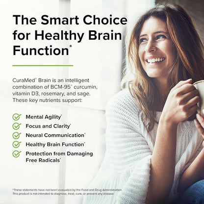 Terry Naturally CuraMed Brain - 60 Softgels - with BCM-95 Curcumin, Vitamin D3, Rosemary & Sage - Non-GMO, Gluten Free - 30 Servings