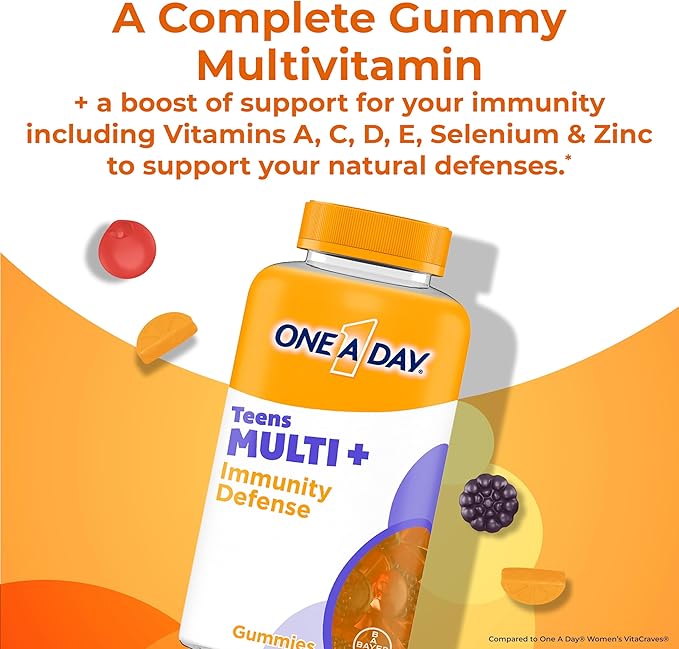 ONE A DAY Teen Multi+ Immunity Defense Vitamins, Multivitamin Gummies With Boost of Immunity Support with Vitamins A, C, D, E, Selenium & Zinc, 120 Count