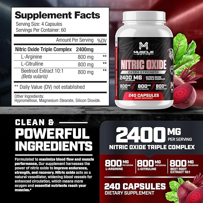 Nitric Oxide Supplement 2400mg with L-Arginine, L-Citrulline and Beet Root Extract, 240 Capsules