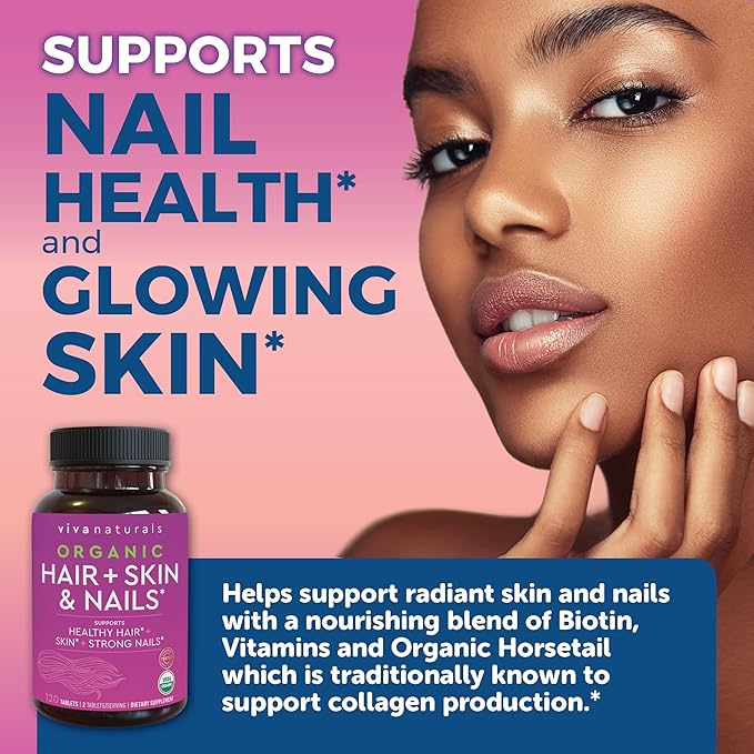 Hair Skin and Nails Vitamins for Women - Vegetarian-Friendly Organic Biotin Vitamins for Hair Skin Nails Health Support with Vitamin E & Biotin 5000 mcg to Help Produce Keratin -120 Biotin Supplement