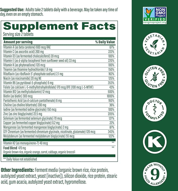 MegaFood Men's Advanced Multivitamin for Men - Doctor -Formulated - Choline, Vitamin B12, Vitamin D, Vitamin C & Zinc - Brain Health & Immune Support - Non-GMO - Vegetarian - 60 Tabs (30 Servings)
