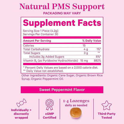 Pink Stork Organic PMS Support Sweets for Teens and Women - Simple & Natural Ingredients Vitamin B6 and Peppermint - Period, Digestion, Bloating, Mood Swings - 30 Drops