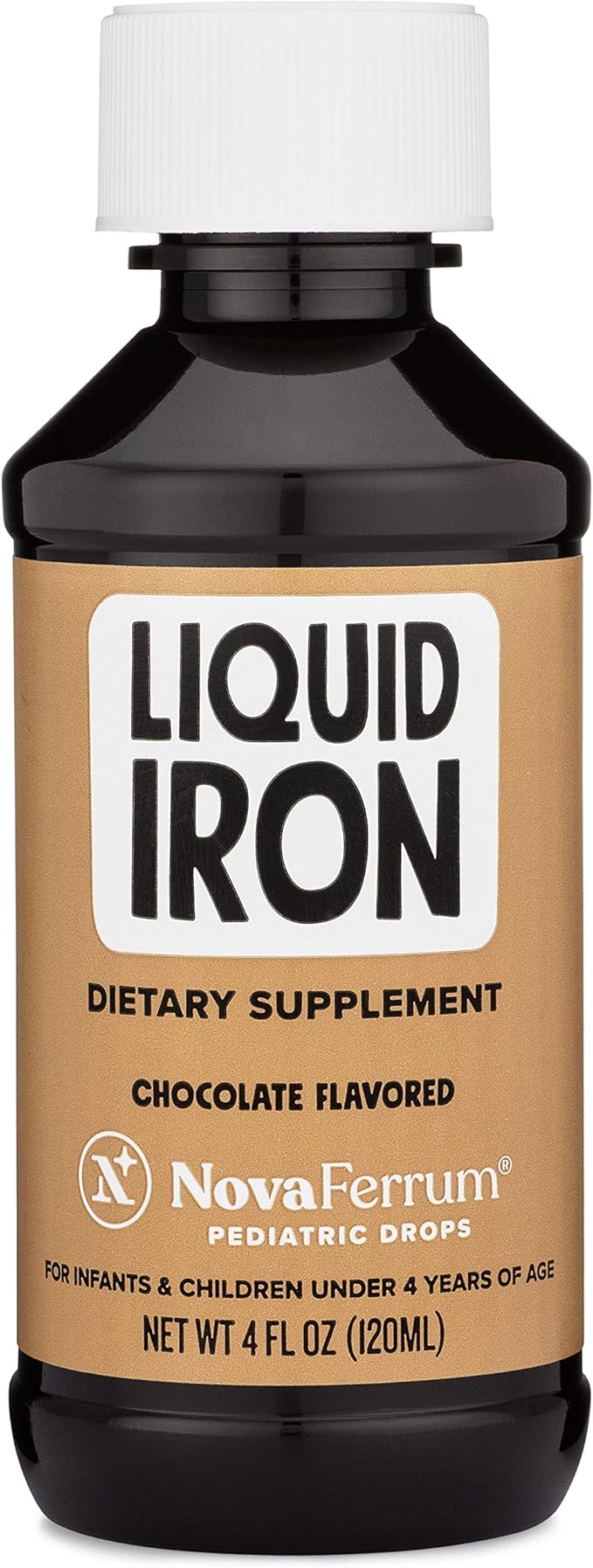 NovaFerrum Tasty | Pediatric Drops Liquid Iron Supplement for Infants, Toddlers & Kids | 15mg of Iron Per 1mL Dose | Ages 4 & Under | Gluten Free | Sugar Free | Chocolate Flavored | 120 Servings