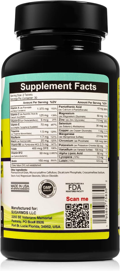 SugarMD Diavitamin Supplement Formula – Multivitamin for Men and Women – Multivitamins and Minerals – 60 Multi Vitamin Tablets – Restore Strength and Endurance – Non-GMO – Gluten-Free