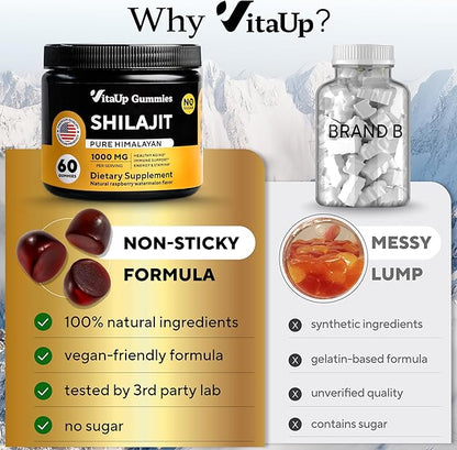 Shilajit Gummies - Himalayan Shilajit Gummies for Men & Women 1000mg - Sugar Free Shilajit Gummies - Natural Shilajit for Men Gummies - Healthy Aging, Immune, Energy Support - 60 Count
