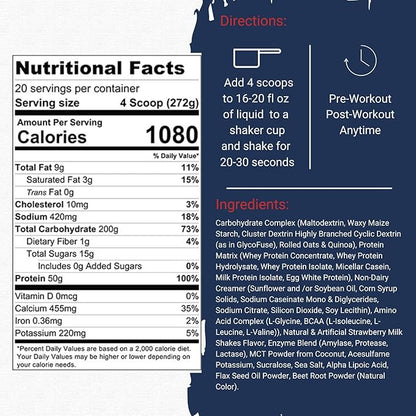 Gaspari Nutrition Real Mass Advanced Weight Gainer, Strawberry Milkshake, 12 Pound