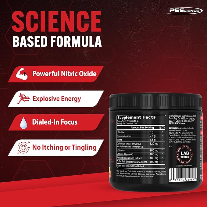 PEScience Prolific Pre Workout, Raspberry Lemonade, 40 Scoop, Energy Supplement with Nitric Oxide