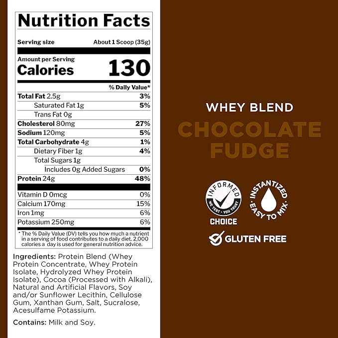 Rule One Proteins, R1 Whey Blend - Chocolate Fudge, 24g Fast-Acting Whey Protein Concentrates, Isolates, and Hydrolysates Per Serving, with Naturally Occurring EAAs and BCAAs, 2lbs