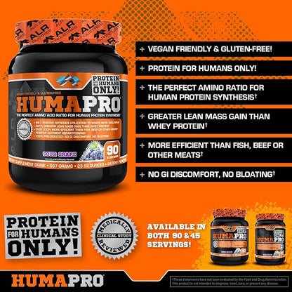 Humapro | Amino Acids Protein Matrix for Humans | 99% Utilization for Lean Muscle | Vegan, Gluten Free | 667g / 90 Servings (Sour Grape)