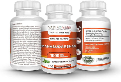 Vadik Herbs Mahasudarshan Powder 100 Vegicaps | Supports Immunity and Promotes Detoxification, Helps to Maintain Normal Body Temperature