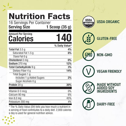 Purely Inspired Plant-Based Protein Powder for Men & Women, Rich Decadent Chocolate (16 Servings) - Vegan & Organic - 20g of Pea Protein Powder for Smoothies & Shakes - Dairy-Free, & Gluten-Free