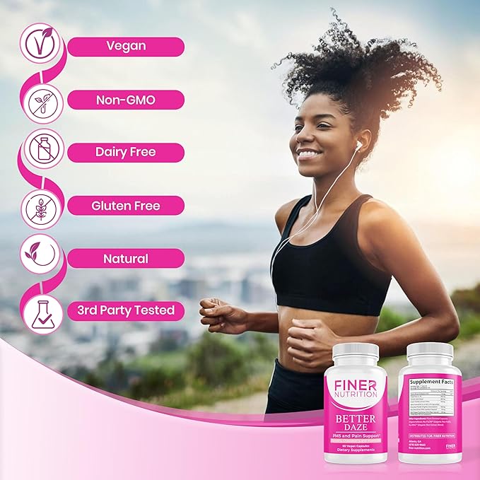 Better Daze- PMS Relief Supplements and Hormonal Support For Women 18+ with Vitamin B6, 60 Capsules