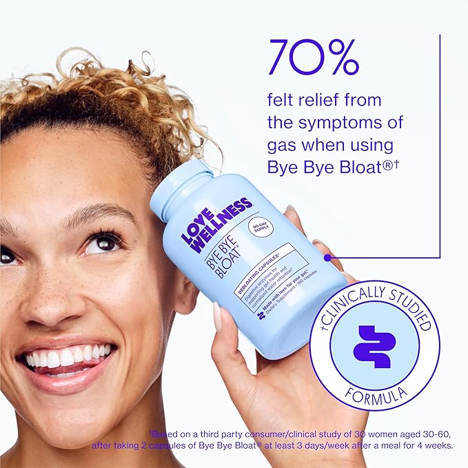 Love Wellness Bye Bye Bloat, Digestive Enzymes | Bloating Relief for Women | Help Reduce Gas Relief & Water Retention | Supports Digestive Health with Fenugreek & Dandelion | 180 Count