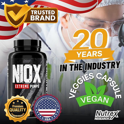 Nutrex Research NIOX Extreme Pumps - 180-Count Pre-Workout Pump Supplement with Arginine Nitrate, Vitamin C, AstraGin for Muscle Pump, Vascularity, Endurance, NO3-T