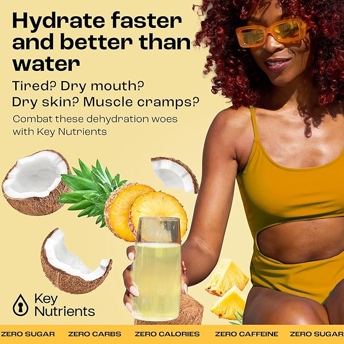KEY NUTRIENTS Electrolytes Powder Packets - Tropical Pineapple Coconut 40 Pack Hydration Packets - Travel Hydration Powder - No Sugar, No Calories, Gluten Free Keto Electrolytes Powder - Made in USA