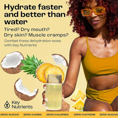 KEY NUTRIENTS Electrolytes Powder Packets - Tropical Pineapple Coconut 40 Pack Hydration Packets - Travel Hydration Powder - No Sugar, No Calories, Gluten Free Keto Electrolytes Powder - Made in USA