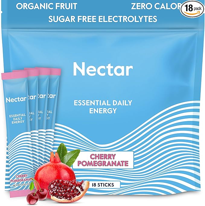 Nectar Energy Booster - Organic Caffeine, B12 & Electrolytes - Sugar Free & Zero Calorie – Healthy Coffee, Energy Drink & Soda Alternative – Hydration & Energy Supplement (Cherry Pomegranate 18 Pack)