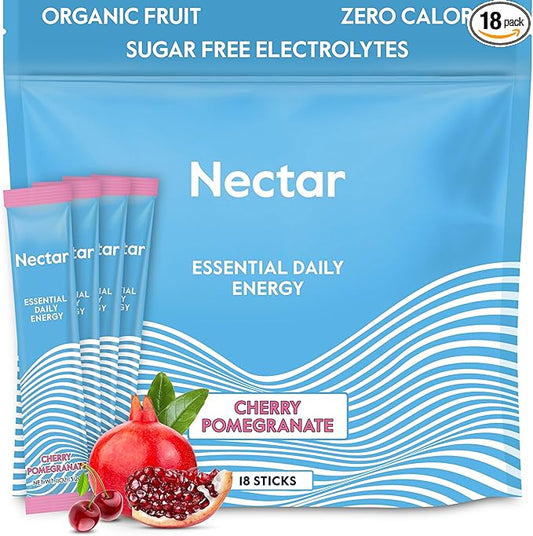 Nectar Energy Booster - Organic Caffeine, B12 & Electrolytes - Sugar Free & Zero Calorie – Healthy Coffee, Energy Drink & Soda Alternative – Hydration & Energy Supplement (Cherry Pomegranate 18 Pack)