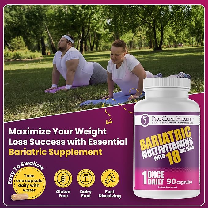 ProCare Health Bariatric Multivitamin with Iron 18mg (03 Month Supply) - Post-Op Bariatric Vitamins for Gastric Bypass Bariatric Surgery Patients, Supports Recovery (90 Easy to Swallow Capsules)