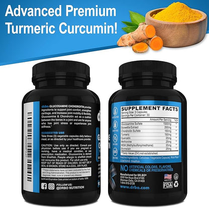 Glucosamine Chondroitin MSM Turmeric - Joint Health Supplement 2100mg Knee Bone & Joints - Joint Support Supplement Pills Advanced Glucosamine Sulfate Capsules Joint Supplements for Men Women Adults