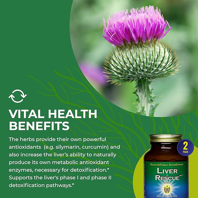 HealthForce SuperFoods Liver Rescue - Natural Liver Cleanse - Liver Health Formula with Milk Thistle & Dandelion Root - Gluten-Free & Vegan - 120 Capsules (Pack of 2)