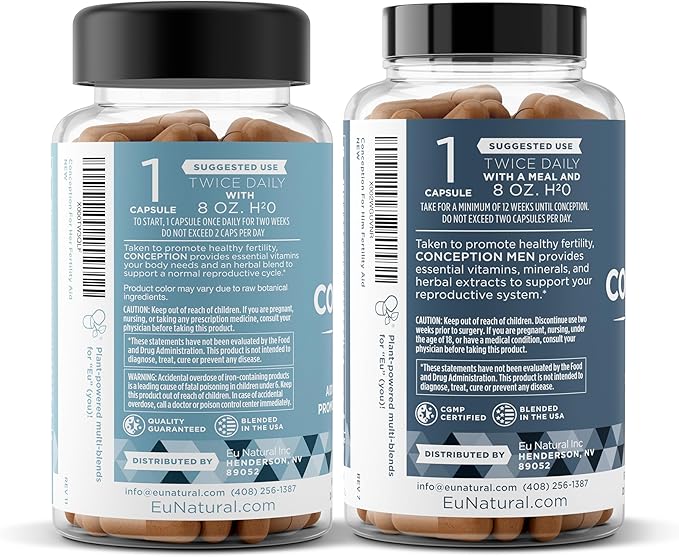 Eu Natural Conception Fertility for Her & Him Bundle - Fertility Supplements Combo for Women & Men – Prenatal Vitamins – Promote Hormone Balance, Cycle Consistency, Aid Ovulation – 120 Count