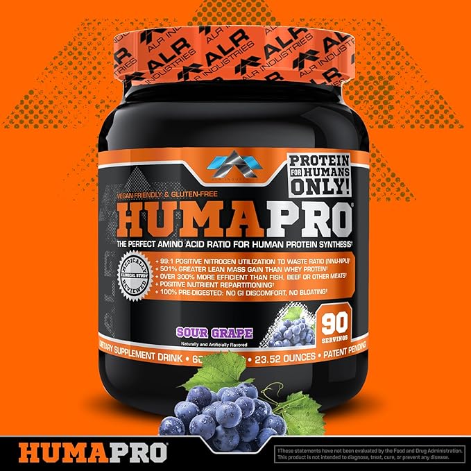 Humapro | Amino Acids Protein Matrix for Humans | 99% Utilization for Lean Muscle | Vegan, Gluten Free | 667g / 90 Servings (Sour Grape)