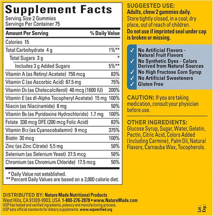 Nature Made Multi for Him, Multivitamin for Men for Energy Metabolism Support, Mens Multivitamins, 150 Gummy Vitamins and Minerals, 75 Day Supply