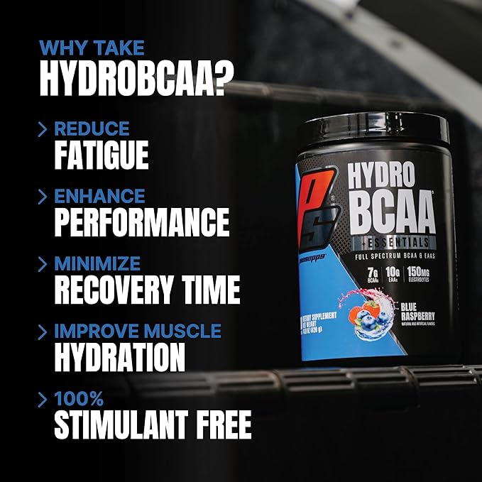 PROSUPPS HydroBCAA Essentials BCAA Powder - Pre Workout and Post Workout Drink with EAAs Amino Acid Powder for Muscle Recovery, Energy, Fat Loss and Hydration (Blue Raspberry, 30 Servings)