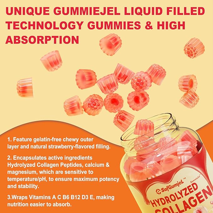 Sugar Free Hydrolyzed Collagen Peptides Gummies for Women, Multi Hydrolyzed Collagen Type I II III V X Supplement w/Keratin Calcium Magnesium for Hair, Skin & Nails, Healthy Joints, Anti-Aging, 60cts