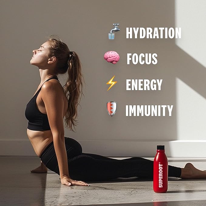 SUPEROOT® Travel Pack Natural Electrolytes Powder with Ginger, Turmeric, and Maca Root, Sugar & Caffeine Free Drink Mix, Clean Hydration, Energy, Detox & Immune Boost, 12 Count (Ginger Citrus)