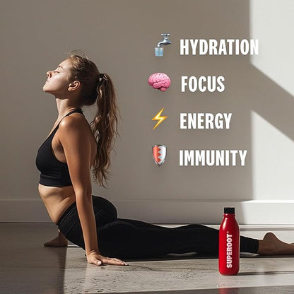 SUPEROOT® Travel Pack Natural Electrolytes Powder with Ginger, Turmeric, and Maca Root, Sugar & Caffeine Free Drink Mix, Clean Hydration, Energy, Detox & Immune Boost, 12 Count (Ginger Citrus)