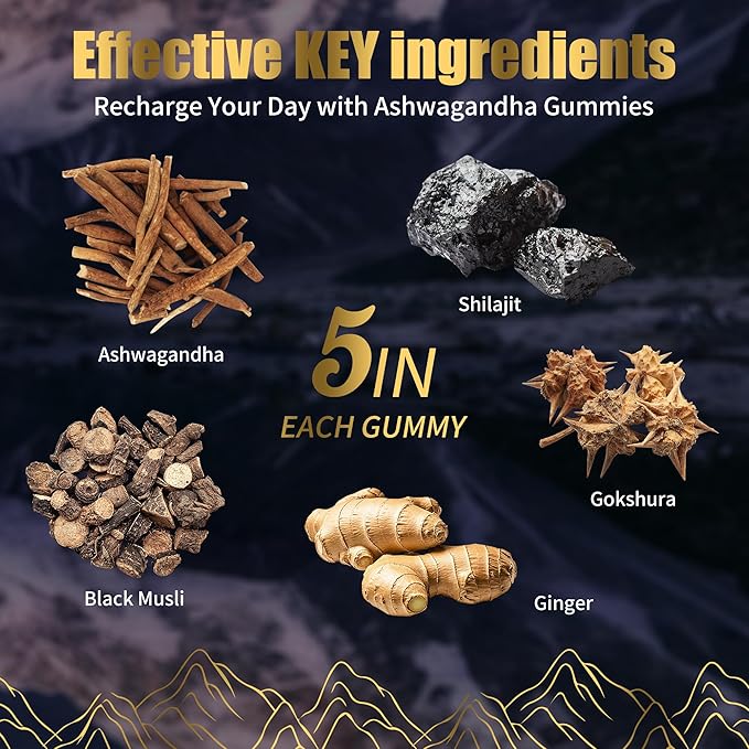 Ashwagandha Gummies with Shilajit 300mg for Women & Men, Zero Sugar ashwagandha Supplements with Maca Root Powder | Organic ashwagandha Extra Strength for Boost Energy 60 Gummies