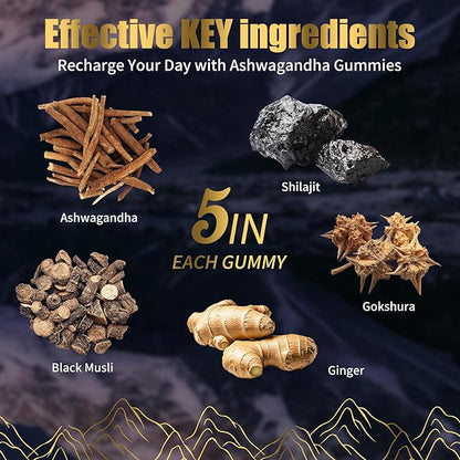 Ashwagandha Gummies with Shilajit 300mg for Women & Men, Zero Sugar ashwagandha Supplements with Maca Root Powder | Organic ashwagandha Extra Strength for Boost Energy 60 Gummies