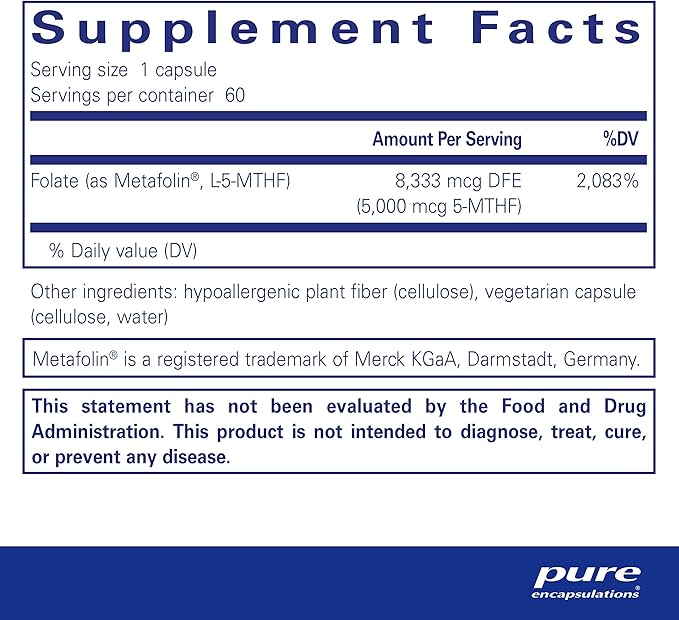 Pure Encapsulations - Folate 5,000 - Activated Vitamin B9 as 5-Methyltetrahydrofolate (5-MTHF) - 60 Capsules