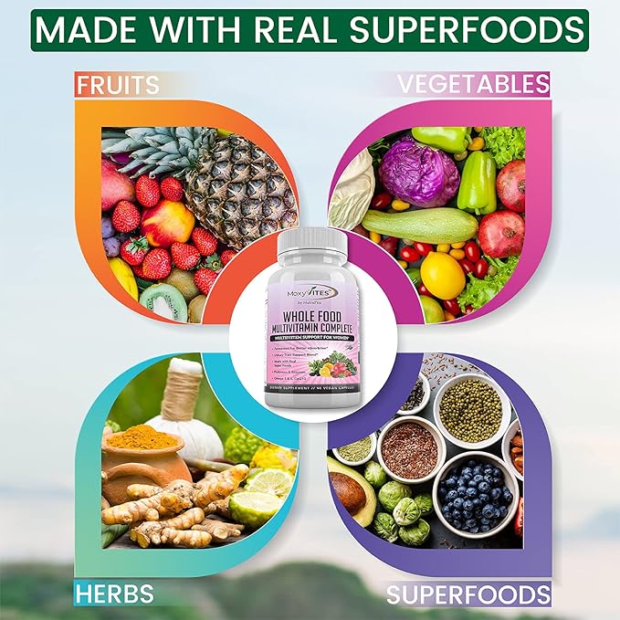 Daily Multivitamin for Women with Iron - Womens Multivitamin with 44 Organic Whole Food & Fermented Nutrients - Daily Vitamin for Women Complete Multisystem Support, 90 Vegan Caps, Non GMO