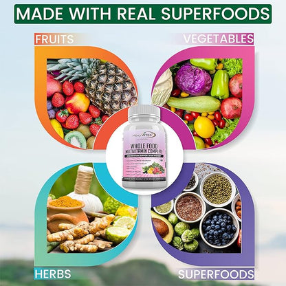 Daily Multivitamin for Women with Iron - Womens Multivitamin with 44 Organic Whole Food & Fermented Nutrients - Daily Vitamin for Women Complete Multisystem Support, 90 Vegan Caps, Non GMO