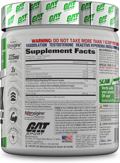 GAT SPORT Nitraflex Advanced Pre-Workout Powder, Increases Blood Flow, Boosts Strength and Energy, Improves Exercise Performance, Creatine-Free (Green Apple, 30 Servings)