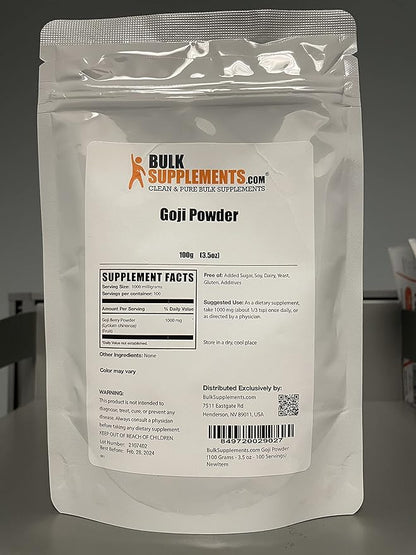 BulkSupplements.com Goji Berry Powder - Goji Berry Supplement, Wolfberry Powder - for Immune Support, Vegan & Gluten Free, 1000mg per Serving, 100g (3.5 oz) (Pack of 1)