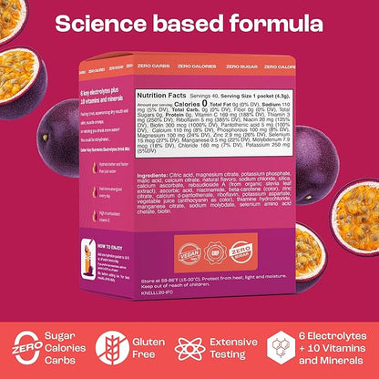 KEY NUTRIENTS Multivitamin Electrolytes Powder Packets - Delicious Passion Fruit 40 Pack Hydration Packets - Travel Hydration Powder - No Sugar, No Calories, Gluten Free - Made in USA