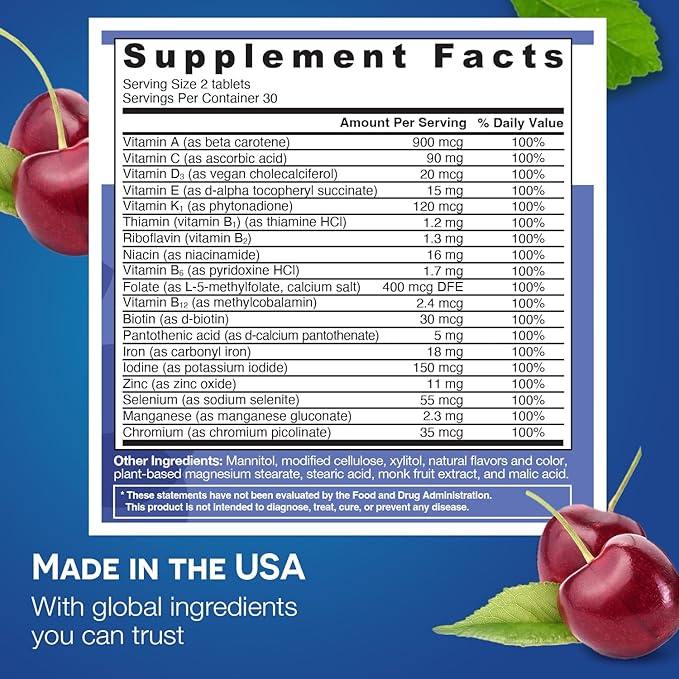 EZ Melts Dissolvable Multivitamin with Iron for Women & Men, Sugar-Free, 1-Month Supply