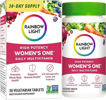 Rainbow Light Womens One High-Potency Daily Multivitamin, Womens Multivitamin Provides High-Potency Immune Support, With Vitamin C, Biotin and Ashwagandha, Vegetarian, 30 Count